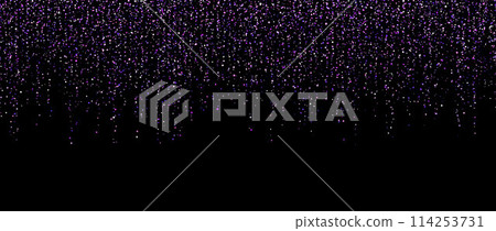 Purple confetti garland on dark background. Falling glitter and sparkle wallpaper. Violet and blue shining dots repeating pattern. Magic dust sparkling decoration for Christmas. Vector backdrop Purple confetti garland on dark background. Falling glitter and sparkle wallpaper. Violet and blue shining dots repeating pattern. Magic dust sparkling decoration for Christmas. Vector backdrop 114253731
