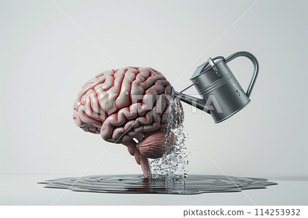 Metal Watering Can Pouring Water on Brain Metal Watering Can Pouring Water on Brain 114253932