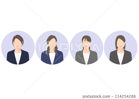 微笑的前切女性商務人士/經理,多圖標風格 微笑的前切女性商務人士/經理,多圖標風格 114254288