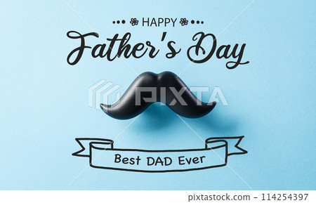 Father's day concept. Black moustache and the text on pastel paper background. 114254397