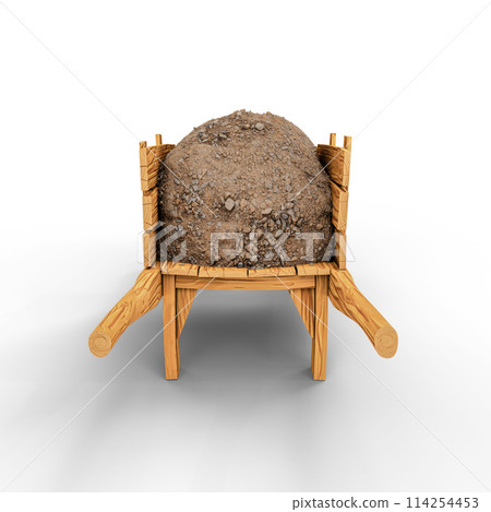 Wheelbarrow with Soil on White Background. 3D Illustration. File with Clipping Path. Wheelbarrow with Soil on White Background. 3D Illustration. File with Clipping Path. 114254453