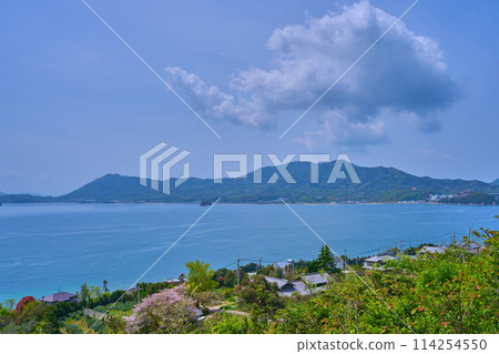 Looking west towards Imabari City, Ehime Prefecture from near Setoda PA on the Shimanami Kaido in Onomichi City, Hiroshima Prefecture 114254550