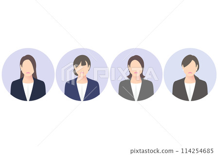Disappointed, dissatisfied front-view female business person/manager, multiple icon style Disappointed, dissatisfied front-view female business person/manager, multiple icon style 114254685