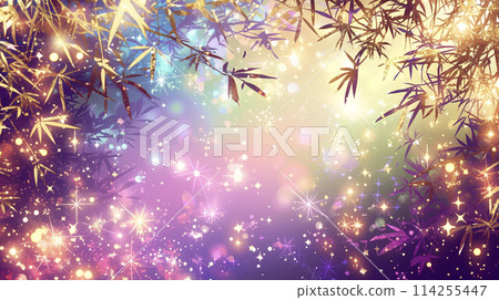 Tanabata bamboo leaves and sparkling background with dancing stars AI image Tanabata bamboo leaves and sparkling background with dancing stars AI image 114255447