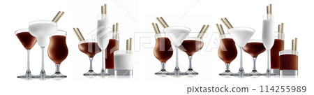 Set of cocktails with decoration from fruits isolated on white background Set of cocktails with decoration from fruits isolated on white background 114255989