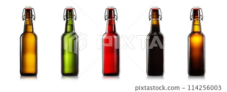 Set of bottle of beer or cider isolated on white background 114256003