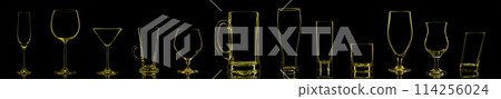Silhouette of multicolor different glasses on black background Silhouette of multicolor different glasses on black background 114256024