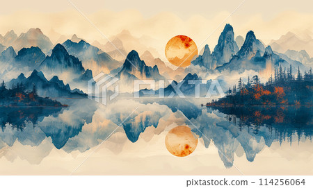 Indigo mountains landscape illustration 114256064