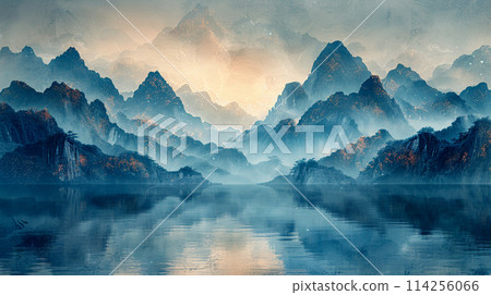 Indigo mountains landscape illustration 114256066