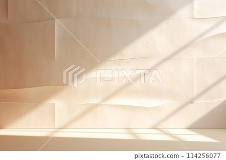 Abstract background banner. Abstract space with beige geometric walls with brown shadows. AI generated image 114256077