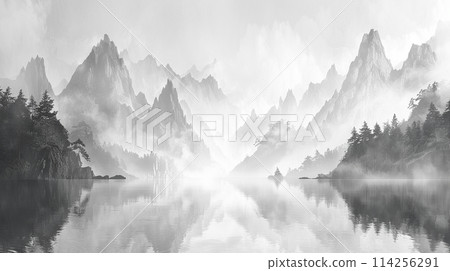 水墨山水插畫 114256291