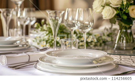 Elegant Table Setting for Sophisticated Dining Experience 114256605