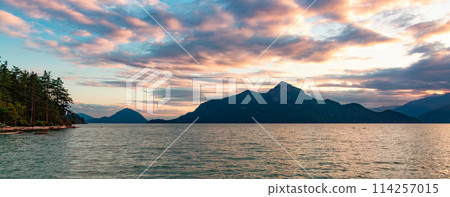 Colorful Sunset over Howe Sound, BC, Canada. Canadian Nature Background Colorful Sunset over Howe Sound, BC, Canada. Canadian Nature Background 114257015