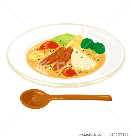 Pot-au-feu served on a plate 114257131