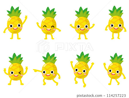 Funny Pineapple Cartoon with arms and legs. fruit cute 114257223