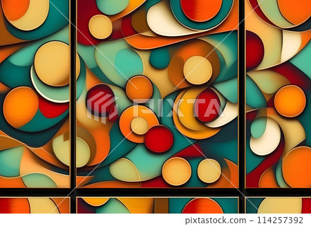 Abstract painting wall art suit, art triptych, vector drawing.Retro background pattern 114257392