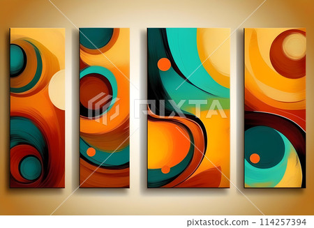 Abstract painting wall art suit, art triptych, vector drawing.Retro background pattern 114257394