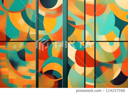 Abstract painting wall art suit, art triptych, vector drawing.Retro background pattern 114257398