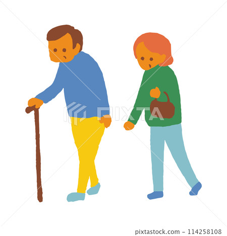 Handwritten: Elderly couple walking 114258108