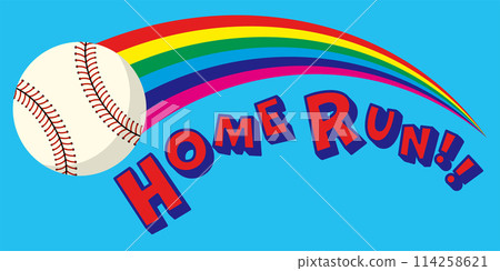 Illustration of the letters Home Run, a baseball ball and a rainbow trajectory Illustration of the letters Home Run, a baseball ball and a rainbow trajectory 114258621
