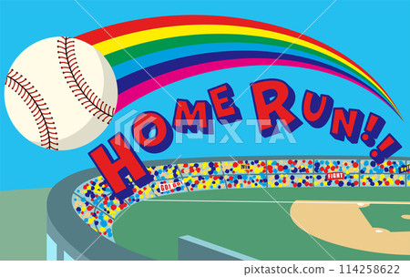 Illustration of a baseball stadium with a home run ball and a full house of spectators Illustration of a baseball stadium with a home run ball and a full house of spectators 114258622