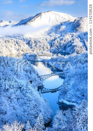 Snow-covered First Tadami River Bridge Snow-covered First Tadami River Bridge 114258626