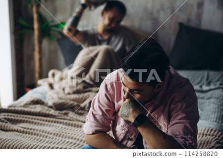 Young gay couple in quarrel at home. LGBT concept 114258820