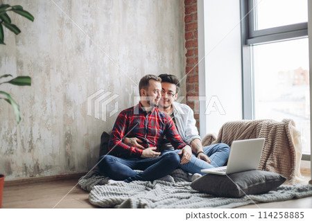 Homosexual partners working at office desk, relationships and business concept 114258885