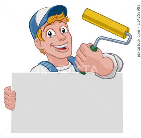 Painter Decorator Paint Roller Cartoon Handy Man Painter Decorator Paint Roller Cartoon Handy Man 114258988