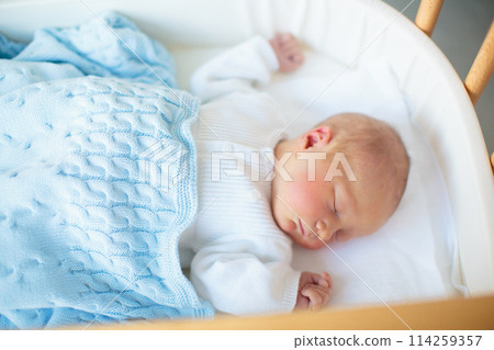 Newborn baby boy in hosptal cot Newborn baby boy in hosptal cot 114259357