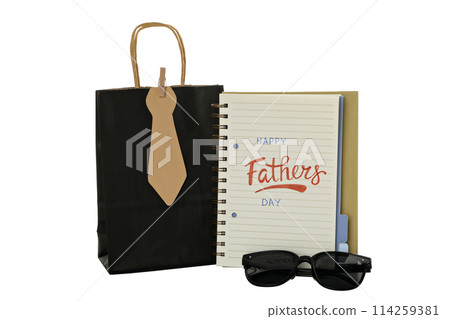 PNG, Happy Father's Day inscription in notebook, isolated on white background. PNG, Happy Father's Day inscription in notebook, isolated on white background. 114259381