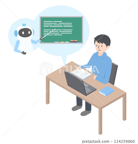 A man being taught by an AI teacher 114259860