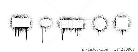 Spray paint frames with splatters and drips. Grunge stencils. Graffiti street art. Airbrush texture banners. Abstract vector black white illustration set 114259868