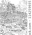 Landscape with river and bridge. Coloring book 114259935