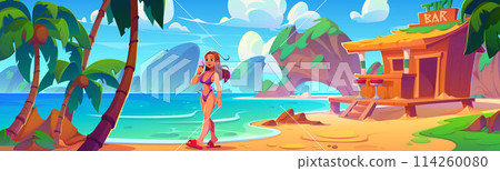 Young woman eating ice cream on summer beach Young woman eating ice cream on summer beach 114260080
