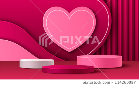Pink background with product podium and heart Pink background with product podium and heart 114260087