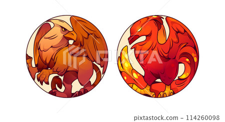 Eagle and phoenix in circle for logo and mascot Eagle and phoenix in circle for logo and mascot 114260098