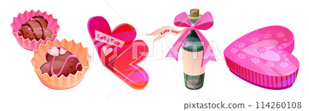 Chocolate Valentine day set with candy in gift box Chocolate Valentine day set with candy in gift box 114260108