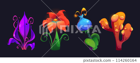 Fantasy alien flower. Magic forest plant game set 114260164