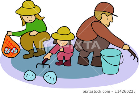 Illustration of a family digging for shells Illustration of a family digging for shells 114260223