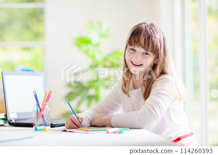 Online remote learning. School kids with computer. Online remote learning. School kids with computer. 114260393