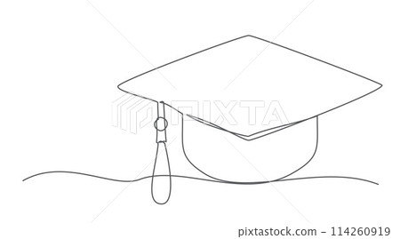 Graduation cap One line drawing isolated on white background Graduation cap One line drawing isolated on white background 114260919