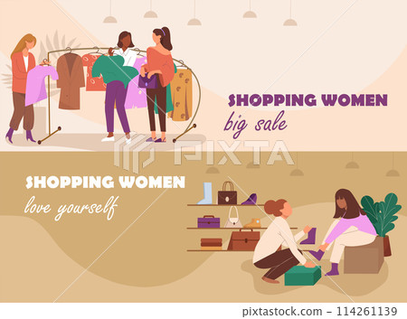 Women shopping banners in flat design 114261139