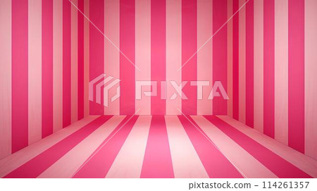 Empty room with stripes on pink and white background 114261357