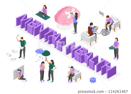Mental health composition in isometric view 114261467
