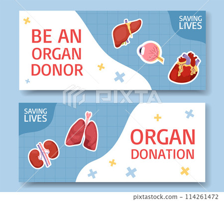 Hand drawn flat human body horizontal banner template collection with anatomical organs 114261472