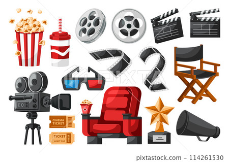 Hand drawn flat cinema elements set collection 114261530