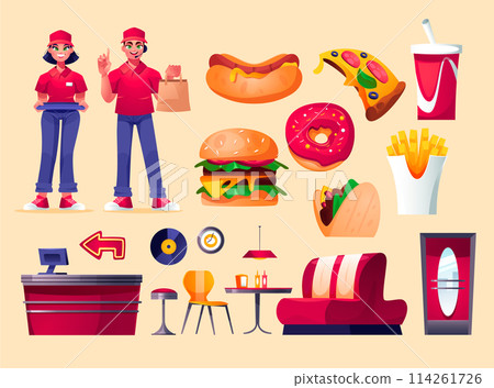 Fast food restaurant cartoon mini composition set 114261726