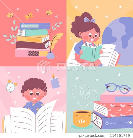 World book day illustrations in hand drawn design 114261729