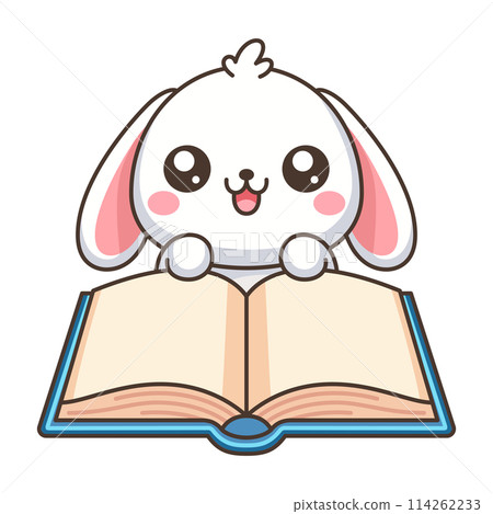 Children's Book Icon with Cute Rabbit in Cartoon Style 114262233